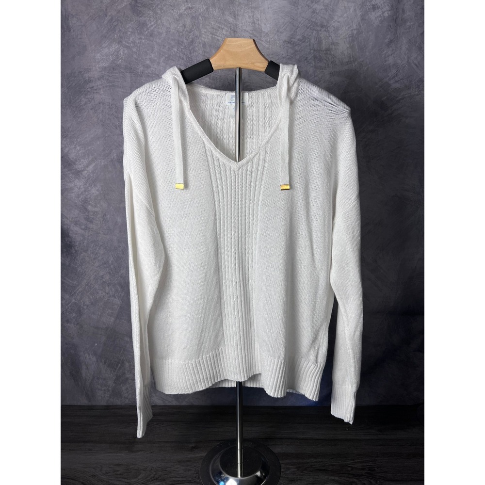 Sigrid Olsen Linen Cotton Knit Hoodie Sweater White Women's Size Medium Coastal - Picture 1 of 8